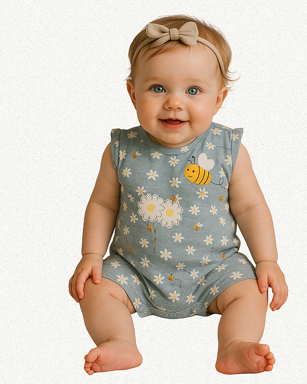 MACACAO CURTO BEBE MARGARIDAS E ABELHINHAS