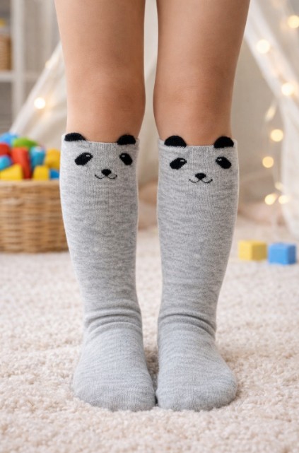 Meia Infantil Panda Toddler Meia Longa Desenho Animal Unissex
