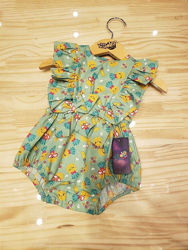 Macaquinho frufru dois laços - Abacaxi