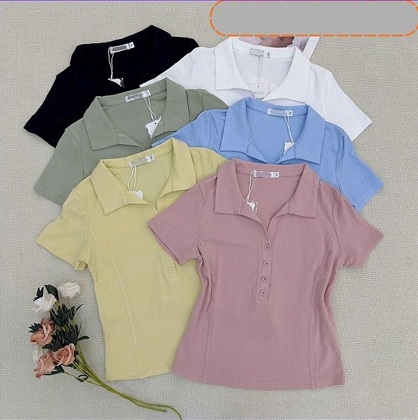 Polo Feminina Manga Curta De Botões