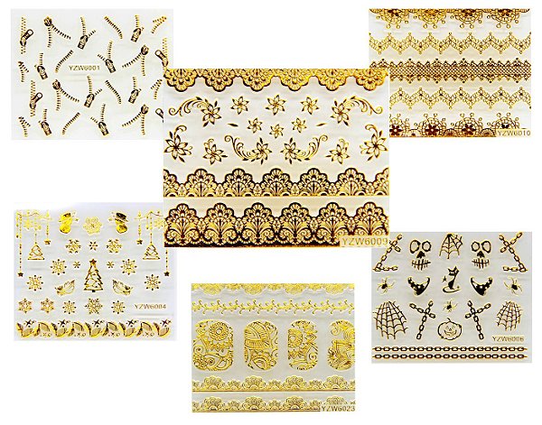 Películas Adesivos 3d Dourados De Unha 6 Cartelas