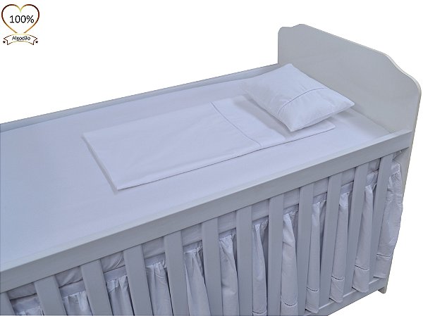 jogo de lençol com saia berço branco