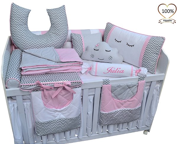kit berço rolinho menina 14 peças completo