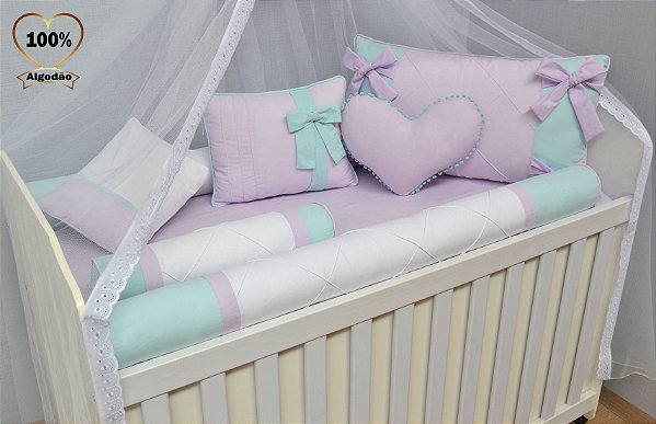 kit para berço menina lilás e verde