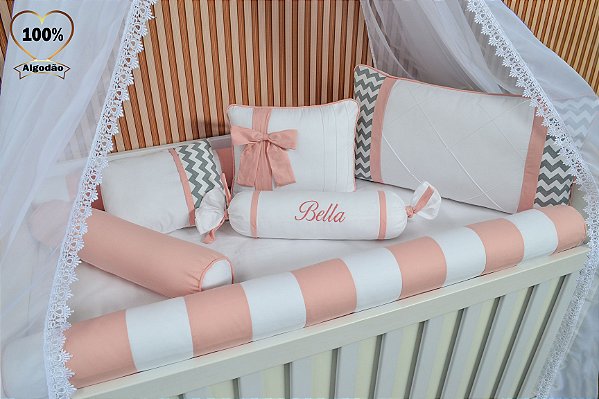 Kit berço rolinho 100% algodão menina