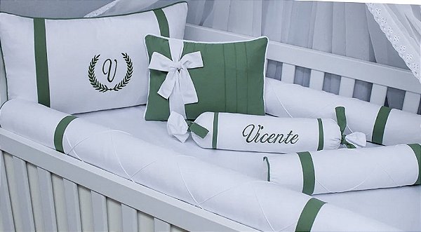 kit berço verde oliva branco