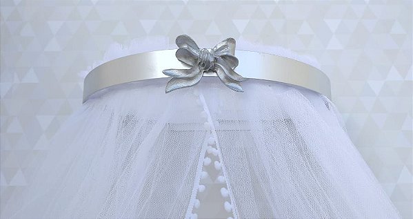 dossel com mosquiteiro para berço prata com laço