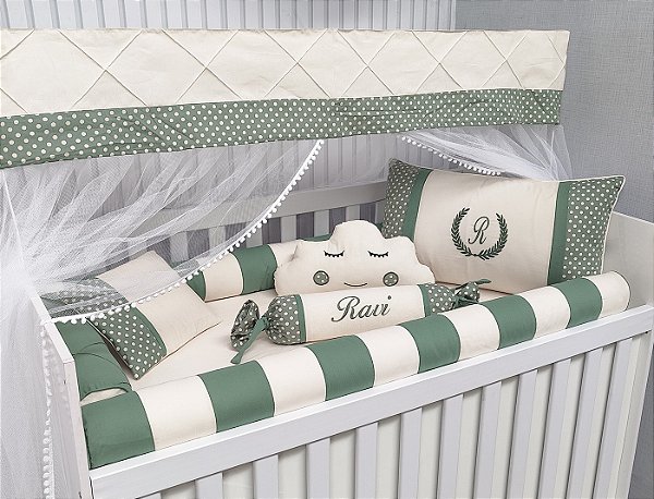 kit berço oliva poa 10 peças