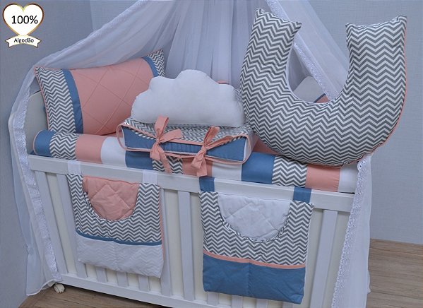 kit berço rolinho menina rose-chevron