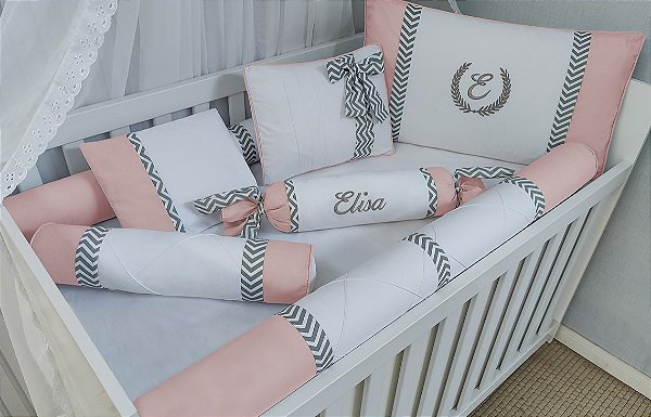 kit berço rolinho menina rose - chevron