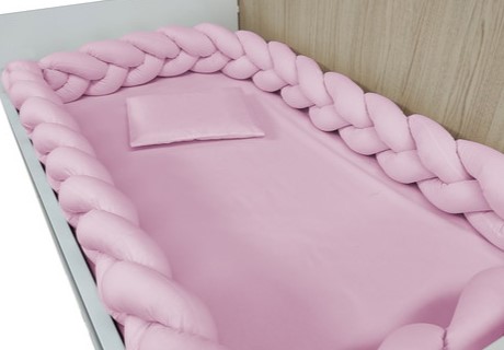 kit berço menina 100 % algodão trança rosa