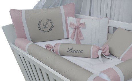 Kit para berço 100% algodão menina rosa cinza