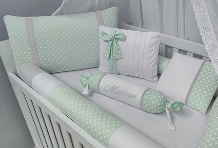 Kit para berço 100% algodão personalizado poá verde