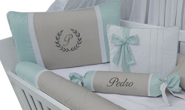 Kit personalizado para berço 100% algodão cinza, verde claro