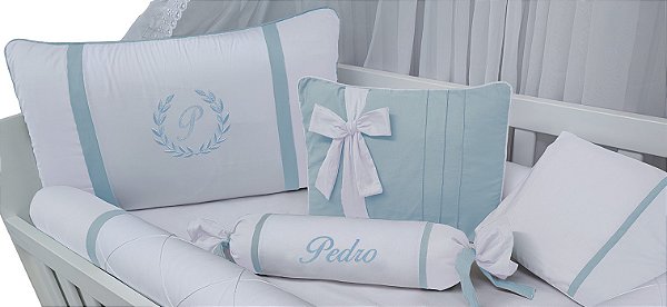 Kit berço menino branco e azul