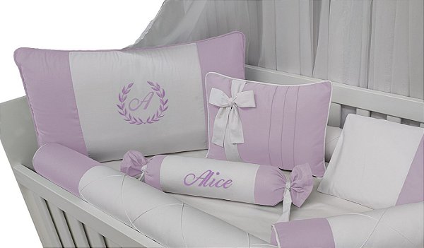 Kit berço menina branco e lilás letra