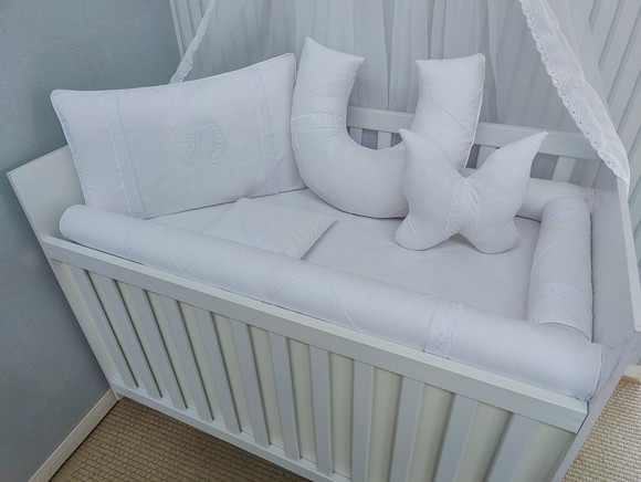 kit berço 100 % algodão branco com renda