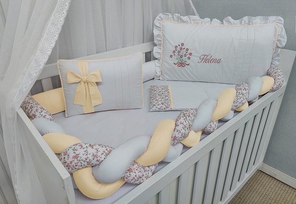 Kit para berço 100% algodão menina trança flores