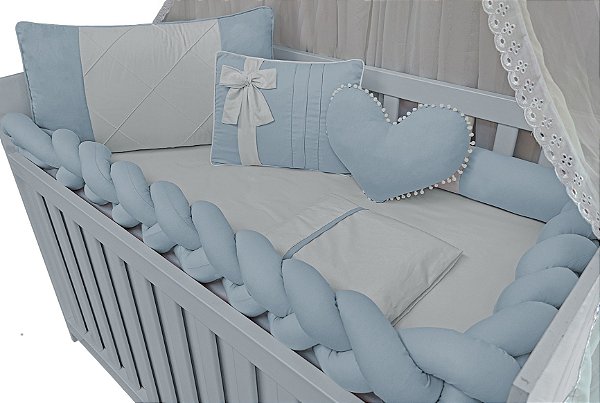 kit para berço menino branco e azul claro