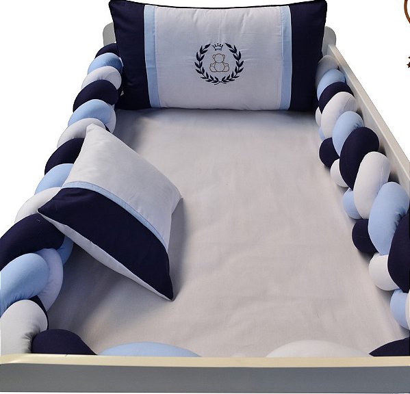 kit para berço trança urso marinho e azul