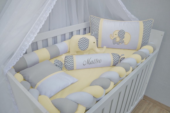 kit berço elefante amarelo