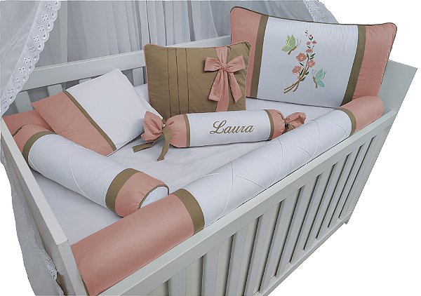 Kit Berço Rolinho Menina Tema Borboleta 100% Algodão Nana Enxoval