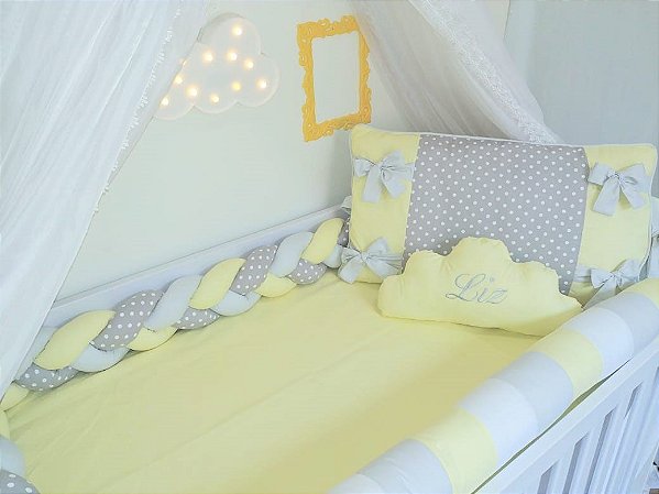 kit berço poá amarelo