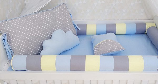kit berço rolinho azul amarelo