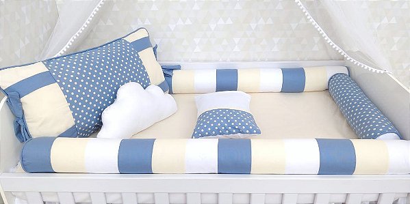 kit berço palha azul jeans