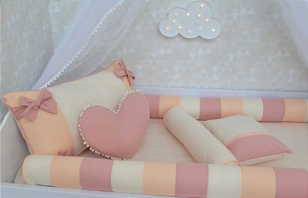 kit berço rose salmão coração