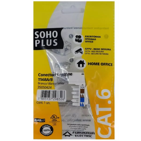 Conector Rede fêmea RJ45 Cat6e Sohoplus Branco 35050424 FURUKAWA