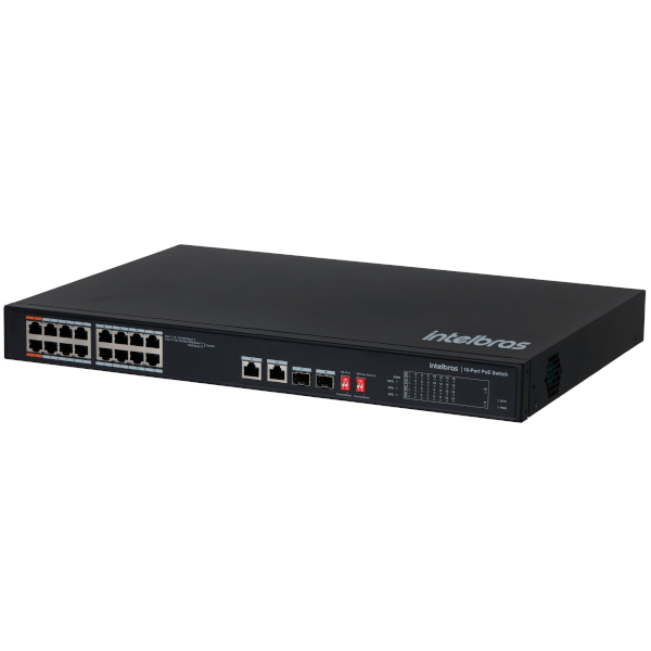 Switch 16 Portas Fast Ethernet PoE+ Intelbras SF 1822 Hi-PoE c/ 2 Portas Gigabit e 2 Portas SFP 4760070