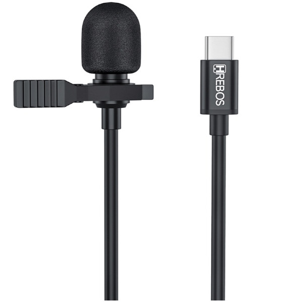 Microfone De Lapela Hrebos HD Type-C - IF 031 Preto