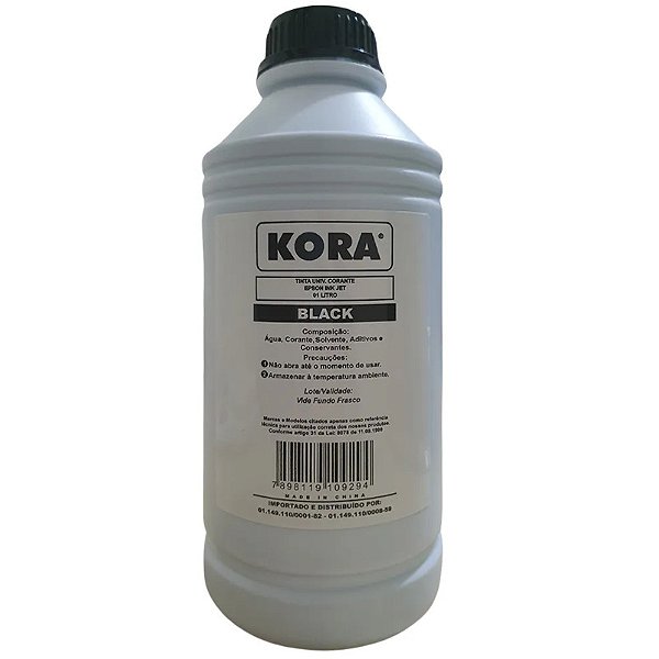 Refil de Tinta Preto Universal Corante Masterprint Kora Compatível Com Epson 1 Litro 226030001