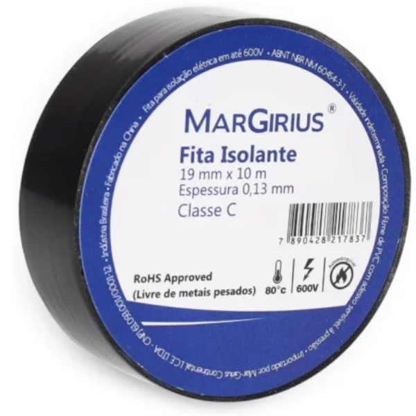 Fita Isolante 19mm x 10m Espessura 0,13mm Classe C PA021783 Margirius