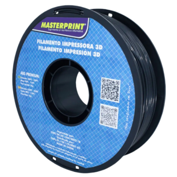 Filamento 3D ABS Premium Preto Rolo 1kg (1.75mm) 231030001 Masterprint