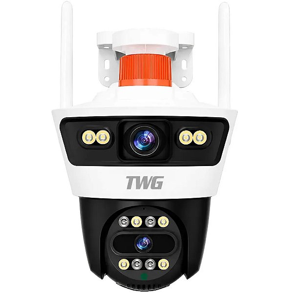 Câmera IP Wi-Fi Speed Dome TWG TW-9570 4MP (2 Lentes) PTZ Alarme Strobe Vermelho/Azul