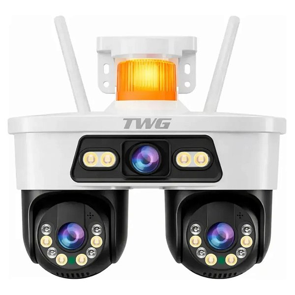 Câmera IP Wi-Fi Speed Dome Tripla TWG TW-9600 3 Lentes (1 Fixa + 2 Móveis) PTZ Strobe