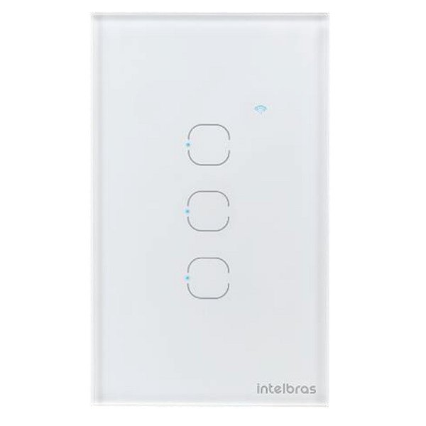 Interruptor Touch Smart Wi-Fi Intelbras MIS 1003 3 4850057 Teclas Branco App Mibo Smart