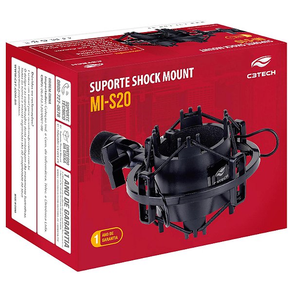 Suporte de Microfone Shock Mount Antivibração C3Tech MI-S20 Preto