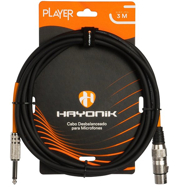 Cabo para Microfone Hayonik Player XLR Fêmea x P10 Macho 3m Desbalanceado