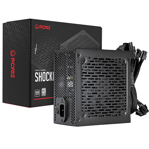 Fonte Gamer PCYes Shocker 500W 80 Plus Standard Black Vulcan PF500SHW