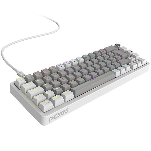 Teclado Mecânico PCYes Mecka 65% White Ghost Switch Red LED Rainbow TPMKWGRD