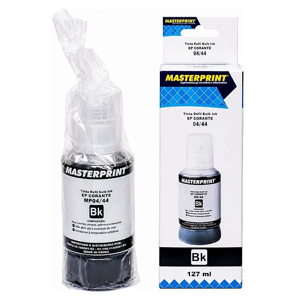 Tinta Refil Bulk Ink MasterPrint Compatível Epson 504/544 R-EP127BK Corante Preto (BK) 127ml