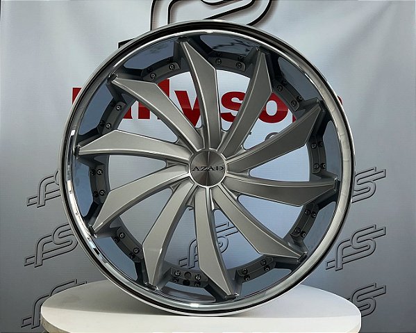 Jogo de Roda Azad Wheels AZ911 Prata Borda Inox Blank - 22x9 e 22x10,5 Offset 15 e  20