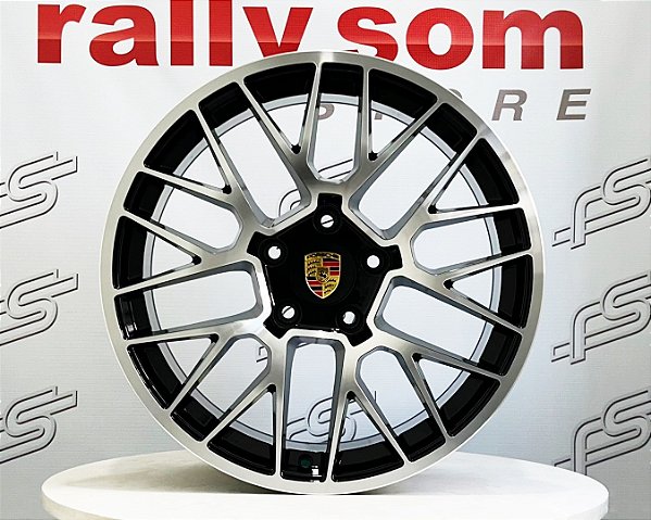 Jogo de Roda Porsche Mod/ Macan P/ Boxster Preto Diamantado 5x130 - 19x8,5 e 19x9,5 Offset 50 e 46