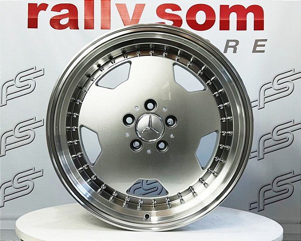 Jogo de Roda Mercedes Monobloco Prata Brilhante Borda Diamantada 5x112 - 18x8 e 18x9 Offset 25 (Nv)