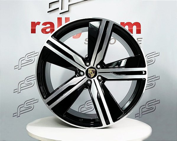 Jogo de Roda Porsche Macan Nova Preto Brilhante Diamantado 5x112 - 22x9 e 22x11 Offset 29 e 47