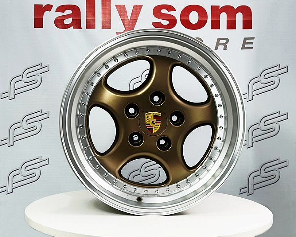 Jogo de Roda Porsche Gemballa Dourada Borda Prata 5x130 - 18x8 e 18x9,5 Offset 50
