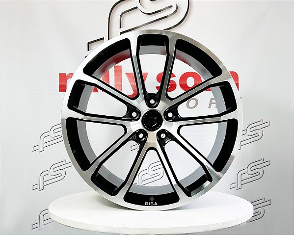 Jogo de Roda Gisa FFT6401 Forged Preta Borda Diamantada 5x130 - 22x9,5 e 22x11,5 Offset 55 e 60